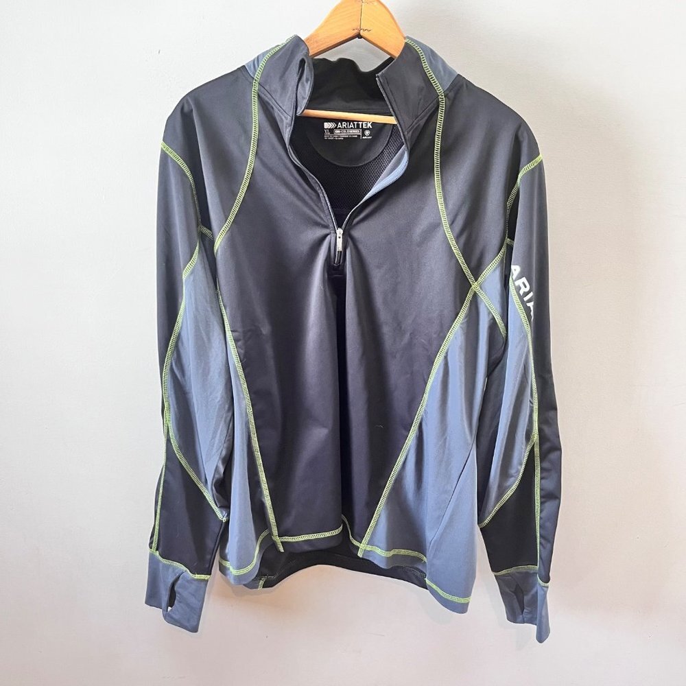 Ariat Tek Womens 1/4 Zip Cold Series Black/Gray Vented Equestrian Pullover-XL